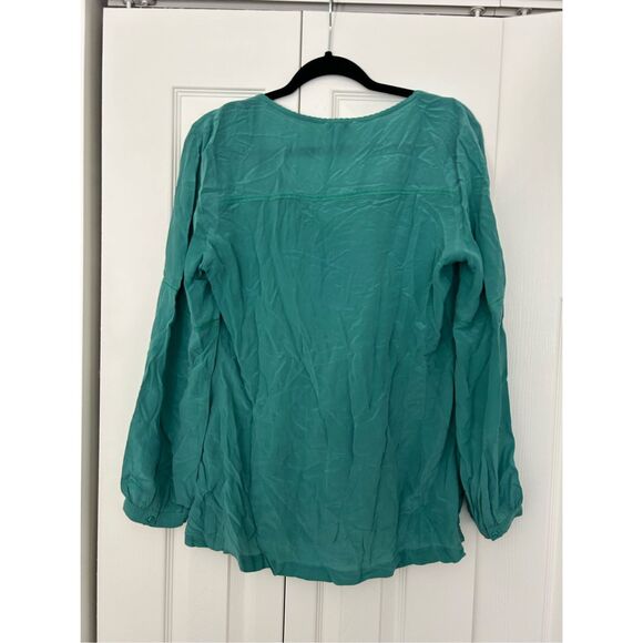 Soft Surroundings Green Blue Teal Button Blouse, 100% Silk Top, Size Small - Picture 8 of 11